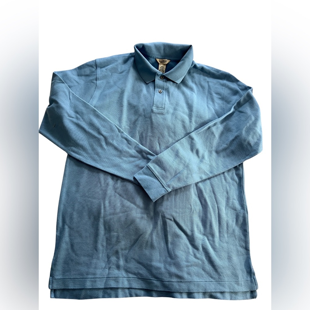 L.L. Bean Blue Long Sleeve Double Polo (Large - Tall)